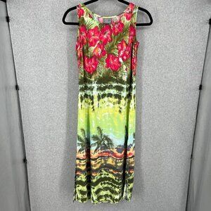 Carol Anderson Vintage Hawaiian Maxi Dress Size 14 Petite Multicolor Summer USA